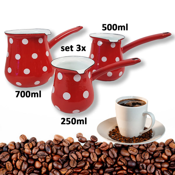 Set of 3 pots for brewing coffee